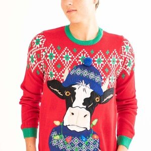 Holiday Time Light Up Christmas Cow Sweater‎
